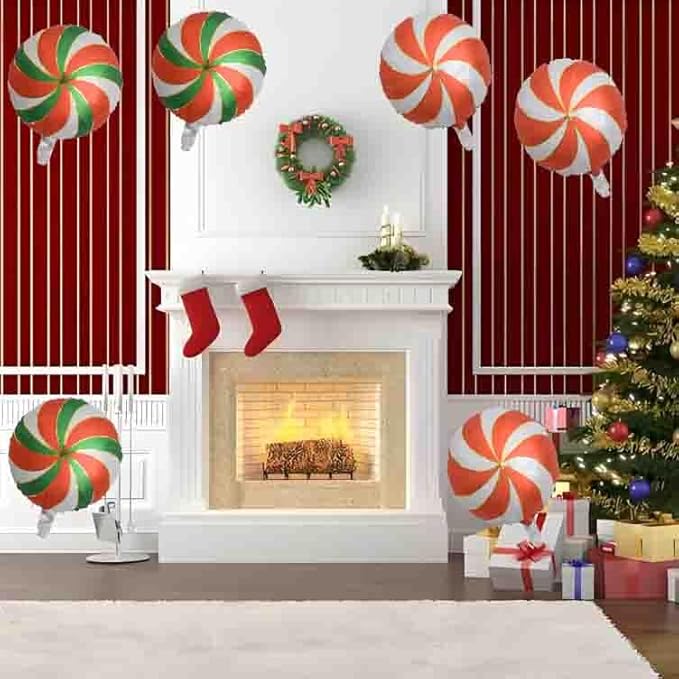 Christmas Ballooons Set Lollipop Windmill Balloons Mylar Red Green Candy Swirl Balloons Kits for Christmas-Themed Party Birthday Party Supplies Decorations 16 PCS