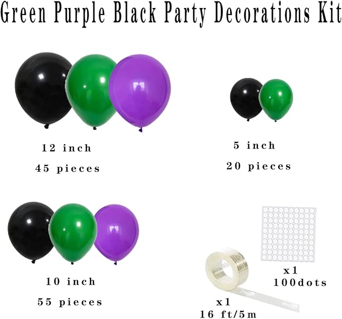 Purple Green Black Balloon Garland Arch Kit - Purple Black Balloon Green Black Balloons Video Game Balloons for Truck Car Hero Video Game Miner Birthday Graduation Party Decorations
