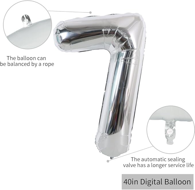 TONIFUL 40 Inch Silver Large Numbers Balloons 0-9, Number 7 Digital 7 Helium Foil Mylar Big Number Balloons for 2026 Graduation New Year Eve Birthday Party Anniversary Supplies Decorations
