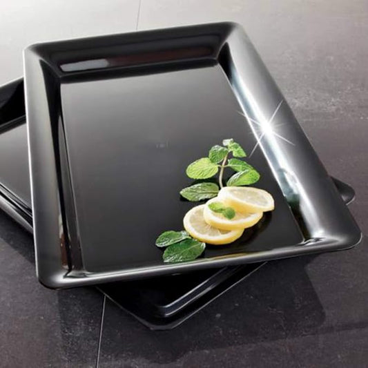 4 Rectangle Black Plastic Heavy Duty Serving Party Trays - 12" x 18" Decorative Wedding & Party Platters