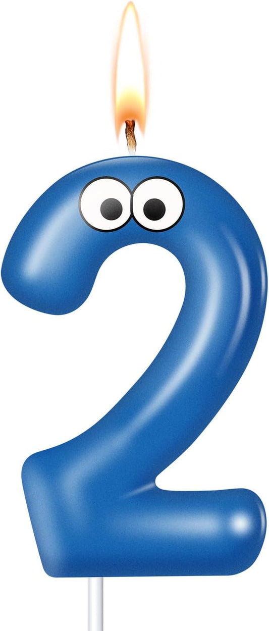 MTLEE Number Birthday Candle Monster Theme Candles Cookies Cake Topper for Girl Boy Cartoon Birthday Party Cake Decorations Supplies(Blue A,Number 2)