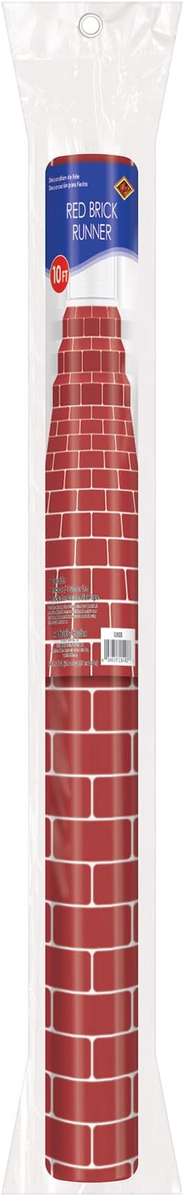 Beistle Novelty Red Brick Polyester Fabric Aisle Runner, Christmas Fireplace Decorations, Holiday Party Supplies