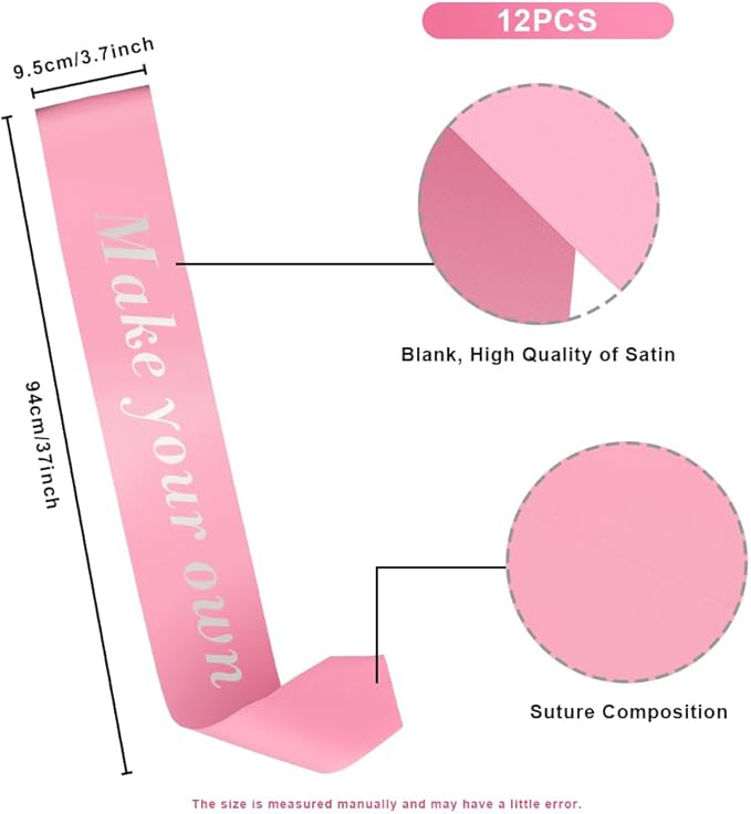 12pcs Satin Sash - Bride Sash Kit With Pink & White Options - Bachelorette Party Favors & Wreath Decorations