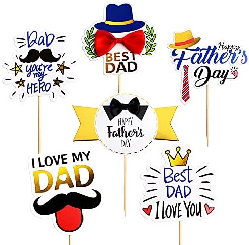 Giga Gud 12pcs Father's Day Cake Topper - Happy Father's Day, Best Dad Ever - Cupcake Topper - Birthday Party Cake Decorations - Plastic, White