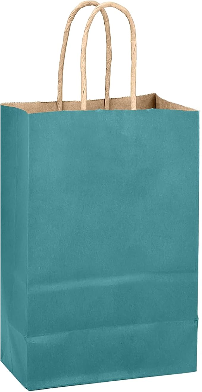 qiqee Slate Blue Gift Bag with Handles Bulk 24Pcs Paper Bags -10.6"x8.3"x4.3"Party Favor Bags - Solid Color