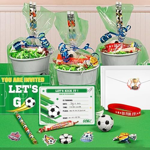 20Pcs Soccer Party Invitations Sets with Envelopes Soccer Favors Birthday Invitation Cards for Boys Kids Fan Sports Event Soccer Party Supplies, 6.7x4.7 Inch