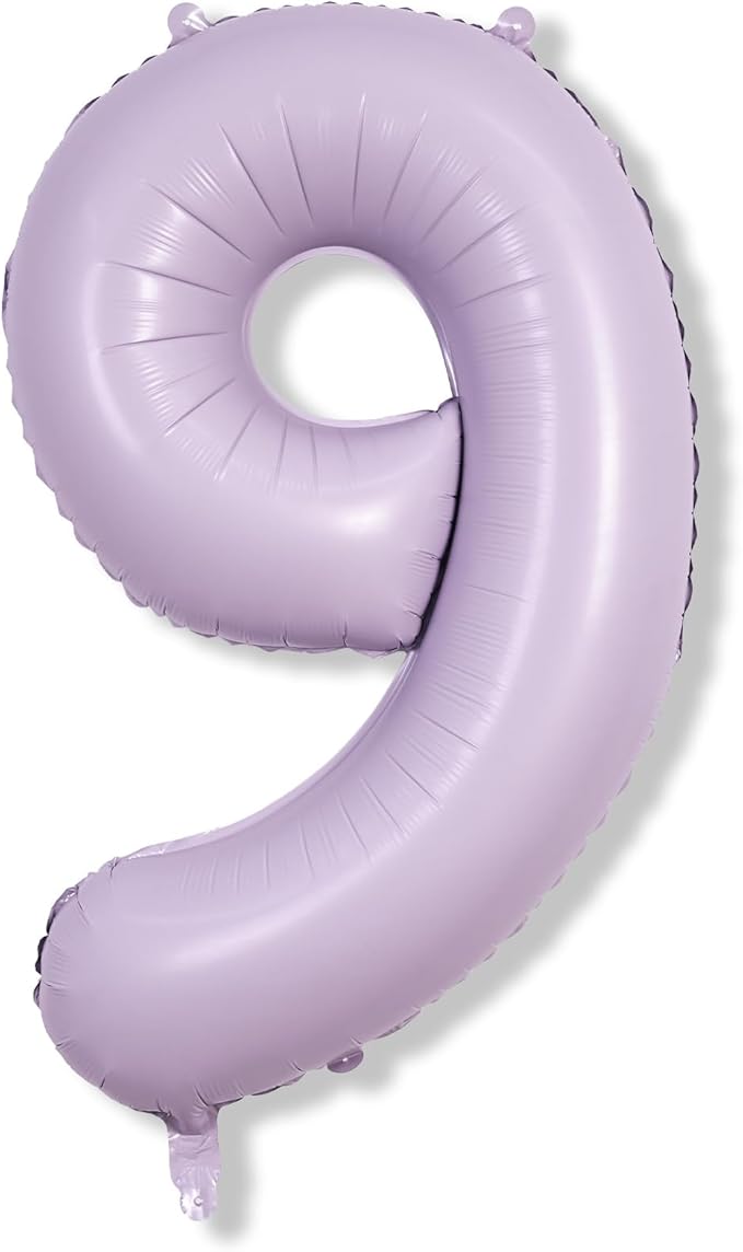 Dusty Pastel Purple Number 9 Balloons, 40 Inch Large Light Purple Foil Number Balloons Set 0-9 for Girls, Globos de Numero 9 Helium Balloon for 9th Age Birthday Anniversary Party Decorations Supplies