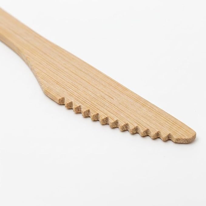 Bamboo Knives 100 Count - Heavy Duty Serrated Disposable Knives Utensils for Parties Catering Weddings BBQ Camping - Natural Flatware - 2ZEBRAZ