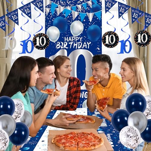 10th Birthday Decorations for Boys Girls, Blue Double Digits Party Supplies