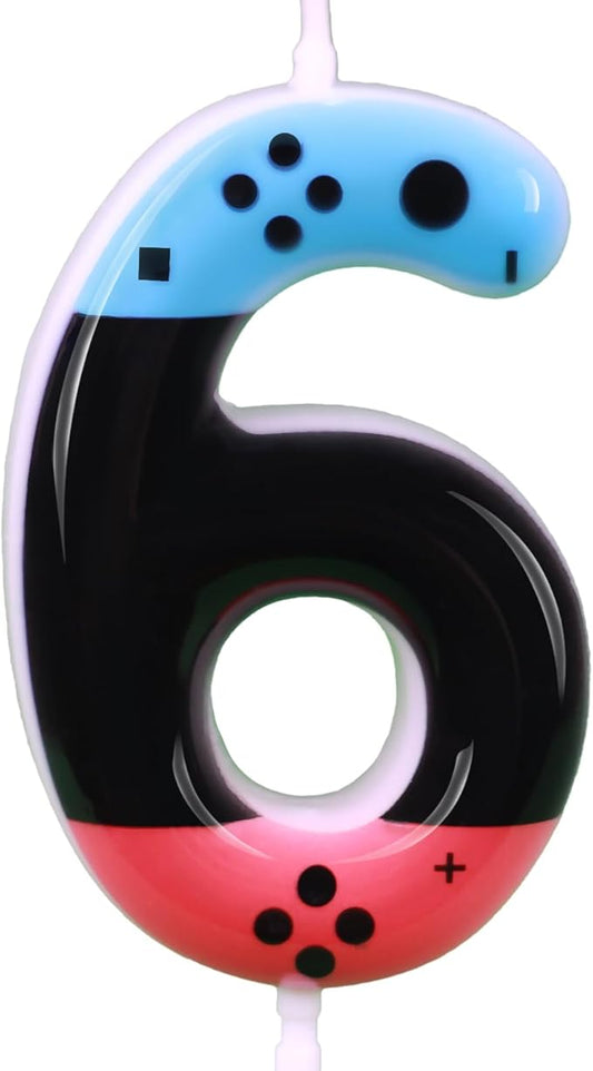 Gaming Candle,Level 6 Number Birthday Cake Candles,6 Birthday Decorations for Boys,6th Birthday Candle Gamepad Birthday Candles,Video Game Controller Themed Kids Birthday Party Supplies（Number 6