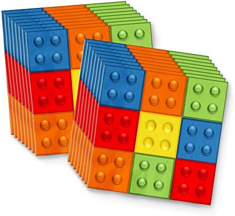 Building Blocks Birthday Party Supplies Set Plates Napkins Cups Tableware Kit for 16
