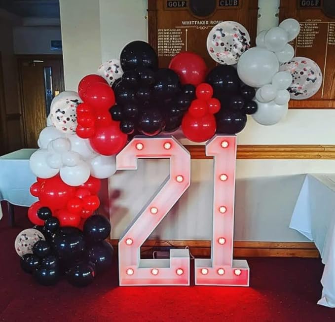 Red and Black Latex Balloons, 50 Pack 12 inch Black White Red Confetti Party Balloons with Ribbons for Birthday Graduation Wedding Bridal Shower Party Decoration