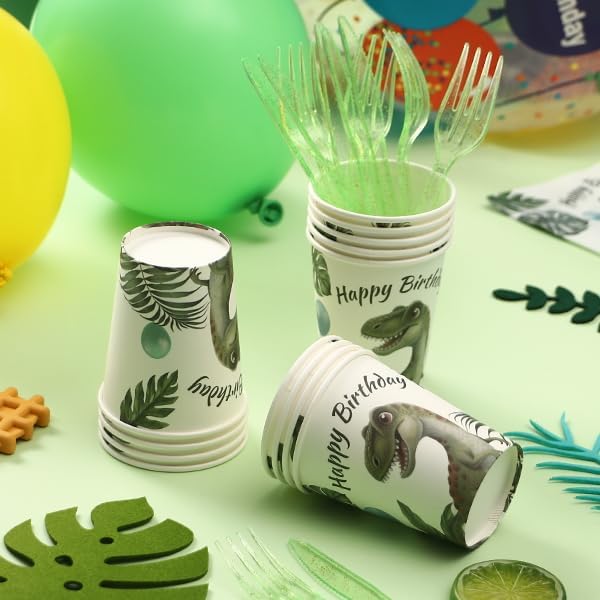 144Pcs Dinosaur Birthday Party Supplies Decorations Dino Themed Paper Plates Napkins Vintage Dinosaur Party Tableware Disposable Dinnerware for Boy Kids Birthday Baby Shower Table Decor, Serve 24