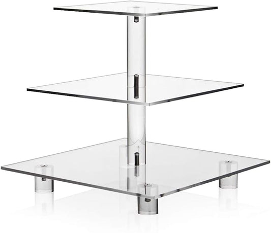 Acrylic Cupcake Stand, Clear Dessert Tower Holder Display with Base for Wedding, Party, Baby Shower, 3 Tier Square, Transparent