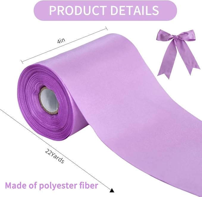 TONIFUL 4 in x 22Yds Wide Violet Light Purple Satin Ribbon Solid Fabric Large Ribbon for Cutting Ceremony Kit Grand Opening Chair Sash Hair Car Bow Sewing Craft Gift Wrapping Wedding Decoration