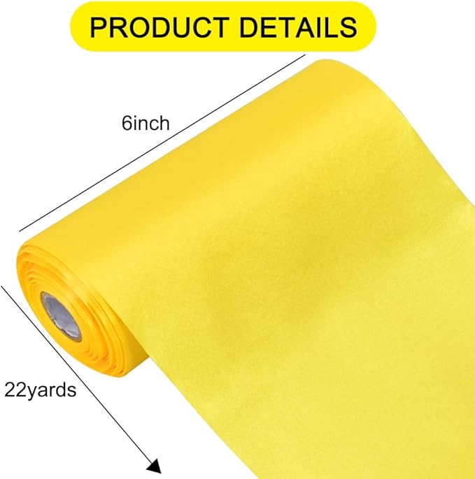 TONIFUL 6 inch x 22yd Wide Lemon Light Yellow Satin Ribbon Solid Fabric Ribbon for Cutting Sewing Ceremony Party Decoration Chair Sash Table Runner Car Bows Indoor Outdoor Yard Decor
