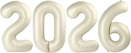2026 Number Balloons, 40 Inch Balloon, New Years Eve Decorations, Cream White Balloons for New Years Eve Party Supplies 2026, Graduation Decoration, 2 6 20 26 Birthday Parties