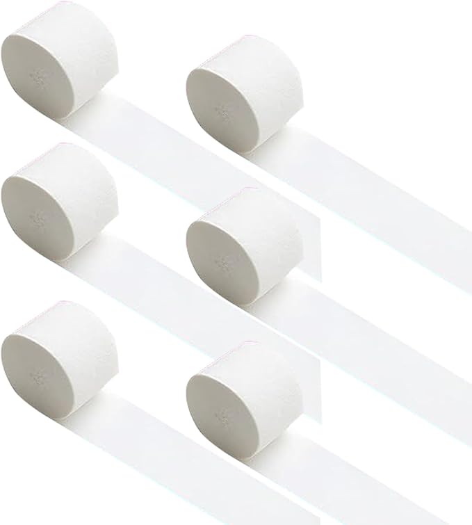 XIKSXITN 6 Rolls White Crepe Paper Streamers-White Streamers for Party Decorations(1.8 Inch x 82 Ft/Roll)