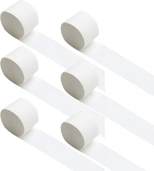 XIKSXITN 6 Rolls White Crepe Paper Streamers-White Streamers for Party Decorations(1.8 Inch x 82 Ft/Roll)