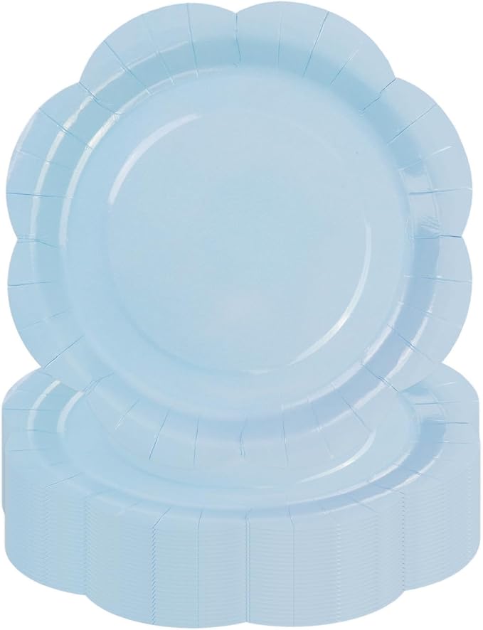 50 Pack Blue Paper Plates 7 Inch, Disposable Scalloped Plates Cake Dessert Plate for Dinner Baby Shower Wedding Bridal Shower Birthday Party Supplies (Blue, 7 inch)