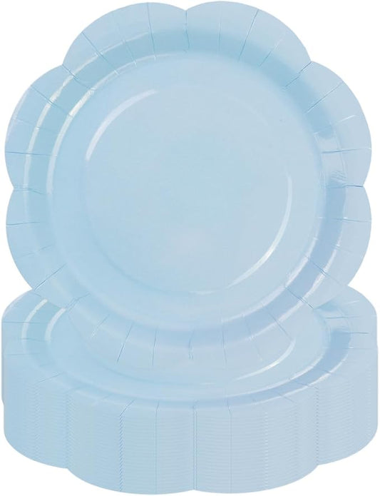 50 Pack Blue Paper Plates 7 Inch, Disposable Scalloped Plates Cake Dessert Plate for Dinner Baby Shower Wedding Bridal Shower Birthday Party Supplies (Blue, 7 inch)