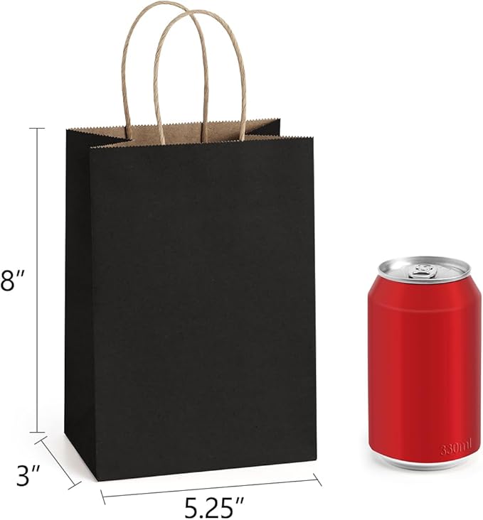 BagDream Kraft Paper Bags 25Pcs 5.25x3x8 Inches Small Paper Gift Bags with Handles Bulk for Party Favor, Retail, Merchandise, Black Gift Sacks