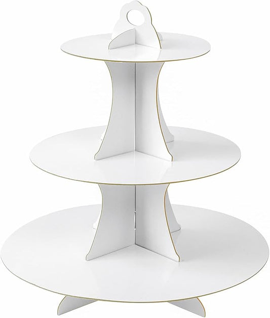 Soleebee 3-Tier Round Cupcake Stand, Cardboard Cupcake Tower, Dessert Cup Cake Stand Tower for Birthday Wedding Party Decoration, Cupcake Tier Stand 1 Set (White)