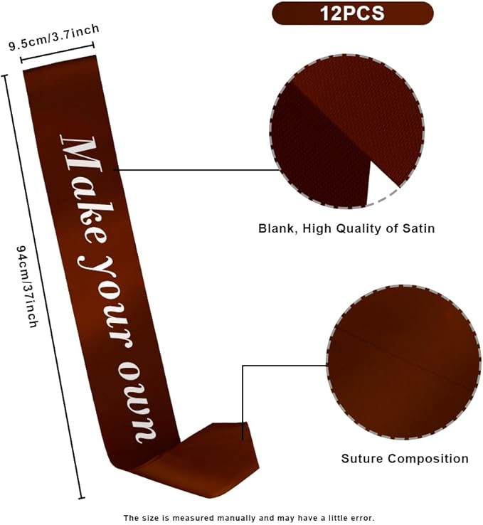 12pcs Brown Sashes for Badges, Scout Senior Pirate Custom Sash - Engraving Wedding Party Favors & DIY Party Supplies