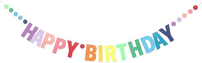 MEETINGU Happy Birthday Banner, Personalized Colorful Gradient Letters Banner, Rainbow Birthday Party Circle Dots Hanging Decorations for Kids Baby Adults Birthday Decorations Party Supplies