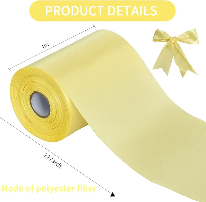 TONIFUL 4 in x 22Yds Wide Canary Yellow Light Yellow Satin Ribbon Solid Fabric Large Ribbon for Cutting Ceremony Kit Grand Opening Chair Sash Table Hair Car Bow Sewing Craft Gift Wrapping Wedding