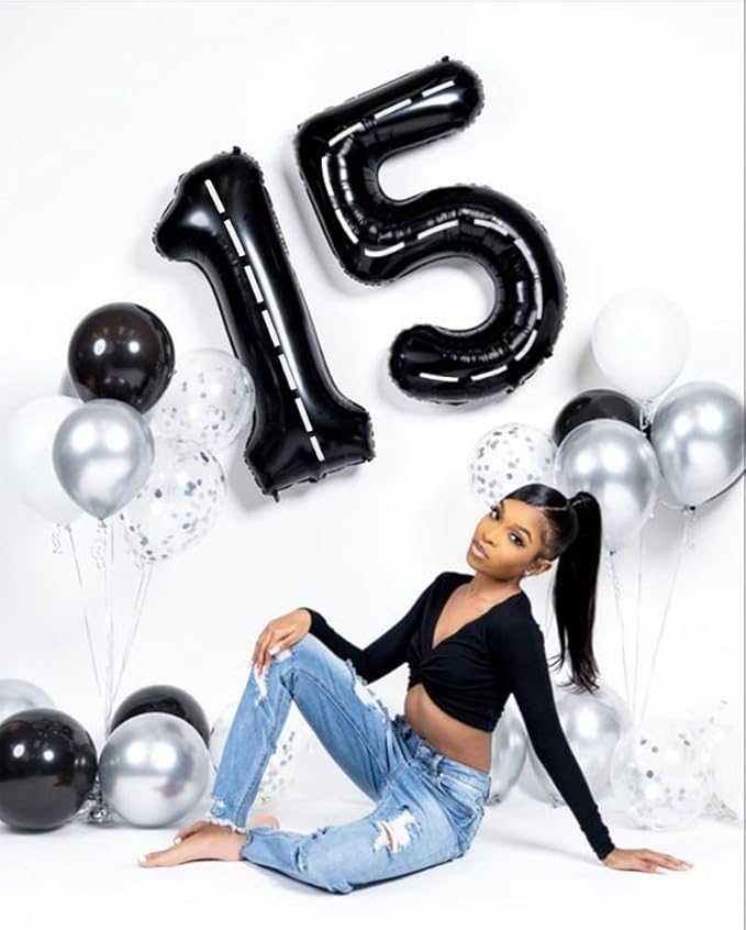 Balloon Numbers 40 Inch 5 Ballon for 5th Birthday Decorations, 15 25 35 50 Big Line Black Number Balloons for Wedding Photo Shoot Party Decor