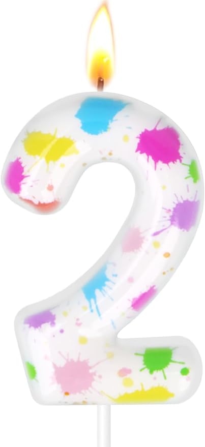 Paint Birthday Candles, Art Paint Party Decoration Supplies, Birthday Number Candles for Cake Topper (Multicolour, Number 2)