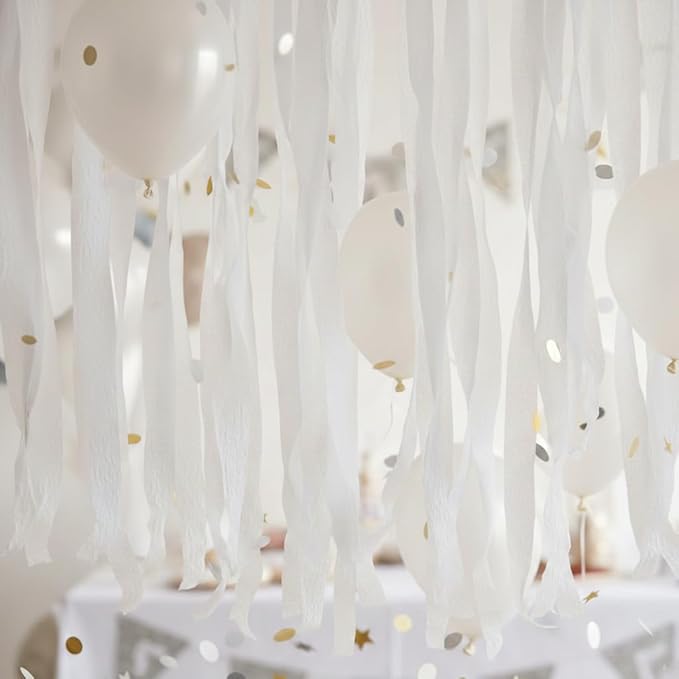 White Streamers 4 Rolls, 328 Ft White Crepe Paper, Streamer Party Decorations for Birthday, Wedding, Showers (1.8 in x 82 ft/Roll)