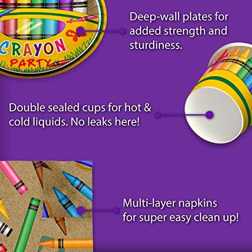 Crayon Birthday Party Supplies Set Plates Napkins Cups Tableware Kit for 16