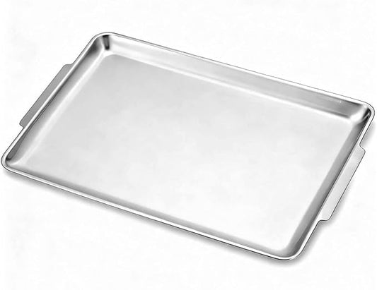 16.3" x 11" Large Serving Platters, Stainless Steel Heavy-Duty Large Serving Trays, Silver Rectangular Plates for Food, Fruit, Party, Wedding, Christmas, Chip and Scratch Resistant