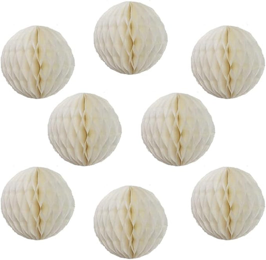 8pcs 10 inch Paper Honeycomb Balls Decorative Tissue Pom Poms Flower Art Hanging Balls for Birthday Wedding Nursery Baby Shower Home Decor (10inch, Cream)
