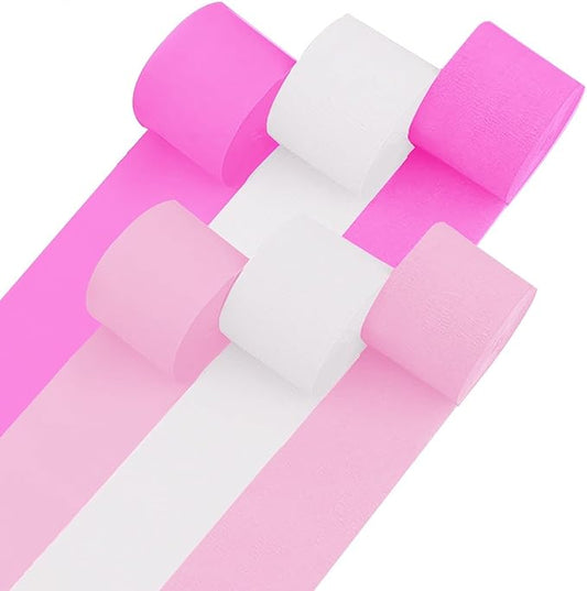 6 Crepe Paper Streamer Rolls, 492ft Pack of 6 Pink & White Streamers for Party Decorations, Birthday & Wedding Decoration (1.8 inch x 82 ft/Roll)