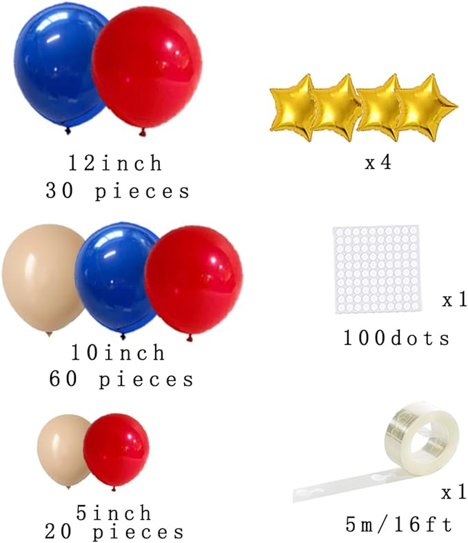 Red Blue Balloon Garland Arch Kit, Navy Dark Blue, Red Balloons Blush Neutral Balloons for Birthday Wedding Anniversary Graduation Baby Shower Party Decorations