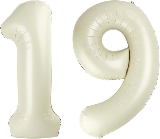 Number Balloon 40Inch, Cream Number 19 Balloons Birthday Decoration for Men & Women, Foil Cream Party Decorations for Birthday Wedding Engagement Memroial Day's