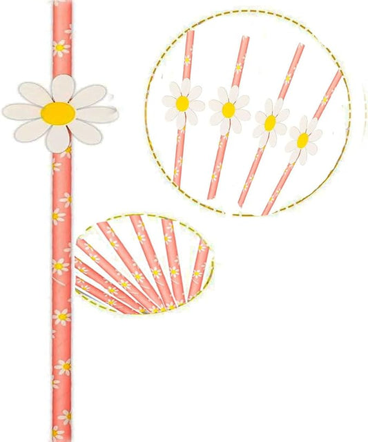 Disposable Daisy Paper Straws - Floral Straws for Kids Birthday Party Supplies Daisy Decorations Bridal Shower, Daisy Baby Shower, Wedding Party, Engagement, Birthday Party 20Pcs（Pink）