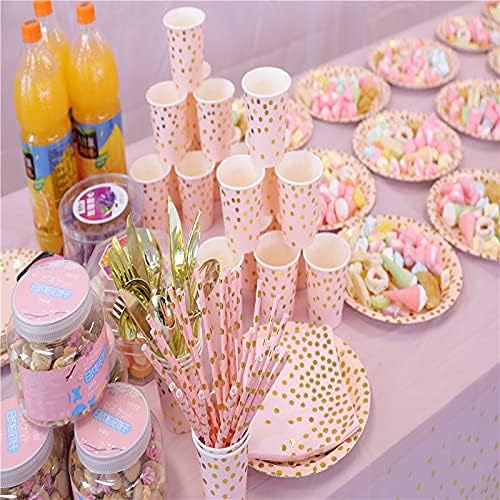200 Pieces Pink Party Supplies - Pink Paper Plates & Napkins Cups Serves 25 Sets for Wedding Bridal Shower Engagement Birthday Parties (Pink)