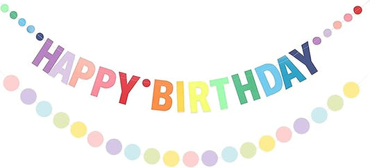 MEETINGU Rainbow Happy Birthday Banner - Colorful Birthday Party Decorations & Signs for Boys, Girls, Kids & Adults (Stippled)