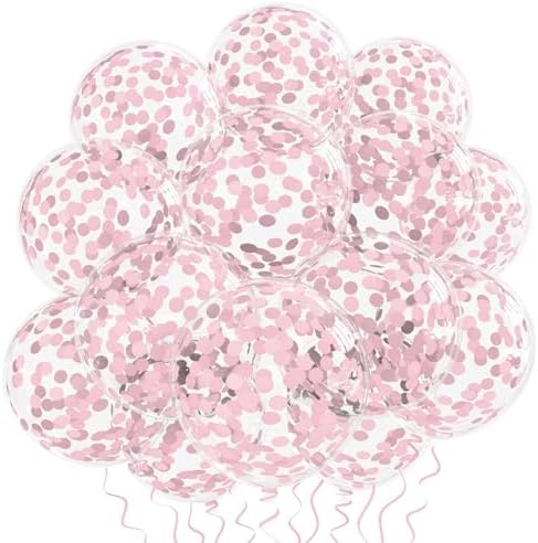 VHUWE Baby Pink Confetti Balloons 25 Pcs, 12 Inch Thickened Clear Latex Balloon with Confetti Inside for Birthday Party Baby Shower Graduation Anniversary Engagement Decorations Supplies