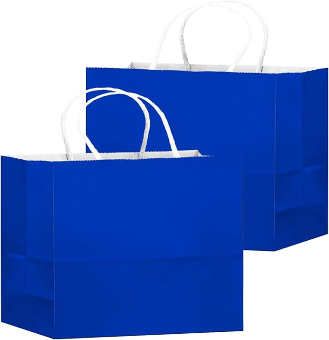 qiqee 24PCS Large Gift Bag with Handles Bulk 13"x4.5"x10" Gift Bags Diamond Blue Bags Multiple Uses (32x11x25cm,Wide Large)
