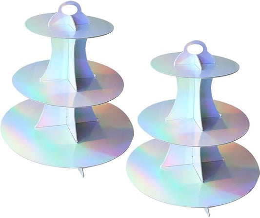MRPAPA Round Cardboard Cupcake Stand， 2Pack Rainbow Tiered Cupcake Holder Perfect for Women Girls Birthday Bridal Shower Rainbow Party Supplies (Rainbow)