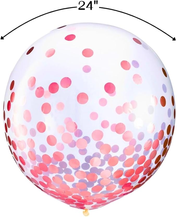 Premium New Pink Foil Confetti Latex Balloons - 24" (2 Pc) - Elegant & Fun Party Decor - Perfect for Celebrations, Weddings & Events
