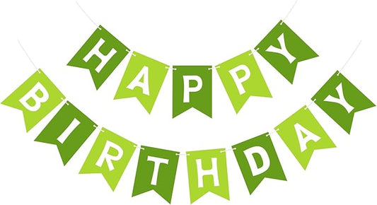 Happy Birthday Banner Sign, Birthday Garland Wall Door Hanging Banners Flag for Women Men Boys Girls Party Backdrop Decorations, Personalized Name Banner White Letters Green