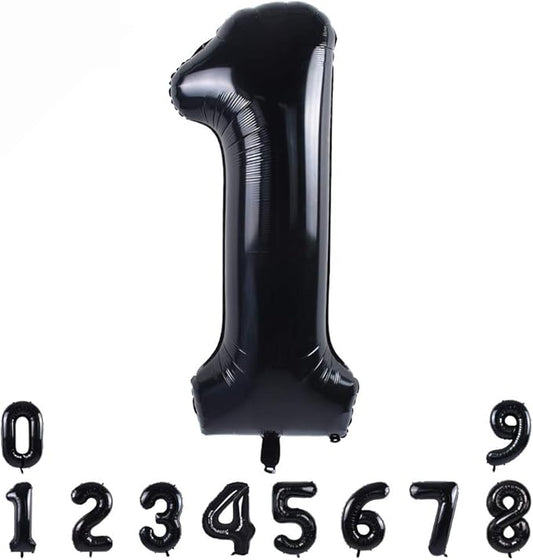 TONIFUL 40 Inch Black Large Numbers0-9, Number 1 Digital 1 Helium Balloons,Foil Mylar Big Number Balloons for 2026 Graduation New Year Eve Birthday Party supplies Decorations