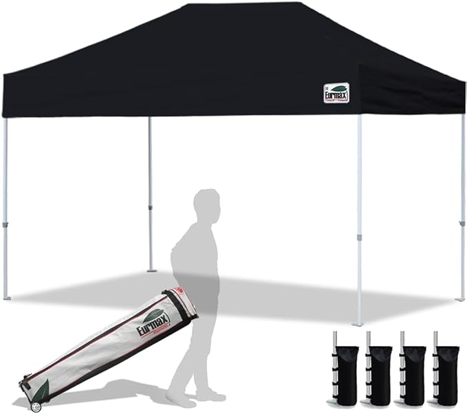 Eurmax USA 8x12ft Pop Up Canopy, Commercial Instant Tent for Outdoor Events, Patented No-Tip Rolling Storage Bag with 4 Sandbags, UV & Water Resistant, Heavy Duty Portable Shelter Gazebo,Black