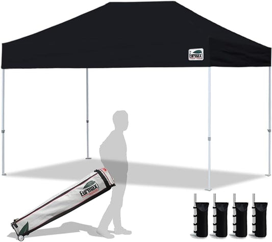Eurmax USA 8x12ft Pop Up Canopy, Commercial Instant Tent for Outdoor Events, Patented No-Tip Rolling Storage Bag with 4 Sandbags, UV & Water Resistant, Heavy Duty Portable Shelter Gazebo,Black